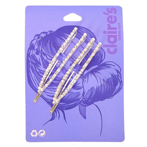 Silver Rhinestone Pearl Open Bobby Pins 2 Pack Claires