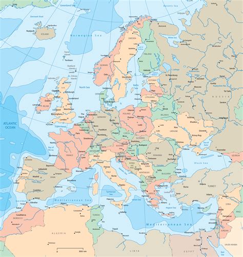 Avrupa Haritası Avrupa Şehirler Siyasi ve Dilsiz Haritası