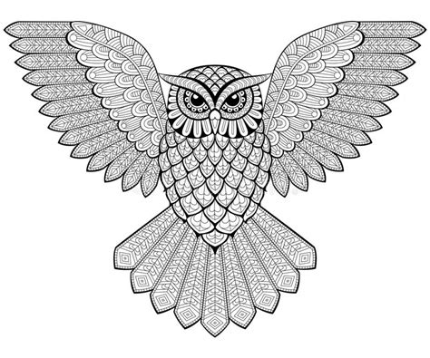 Flying Owl In Zentangle Style Adult Antistress Coloring
