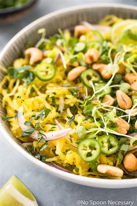 Thai pasta salad is a perfect side dish to serve with your favorite barbecue dishes. Spicy Thai Spaghetti Squash Salad - No Spoon Necessary