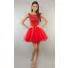Ball Gown Strapless Sweetheart Short Mini Red Tulle Lace Beaded