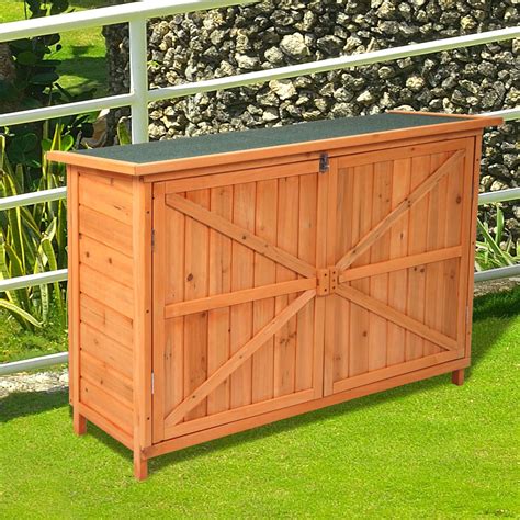 Wooden Garden Cabinet Yard Storage Double Doors Outdoor Outside For