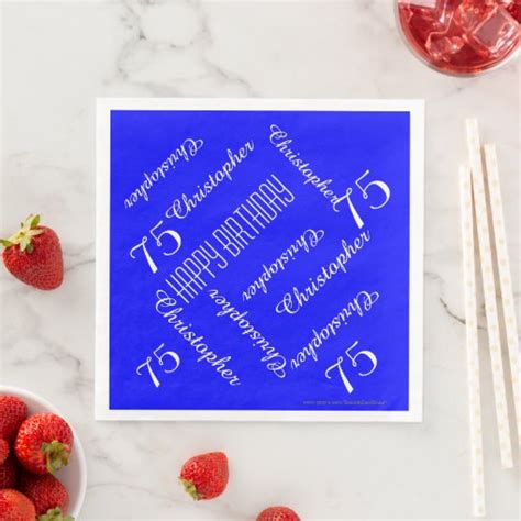 Royal Blue 75th Birthday Party Repeat Names Paper Paper Dinner Napkins