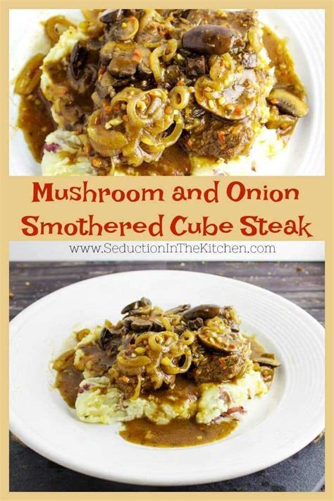 Baking cube steaks in a creamy mushroom gravy makes a deeply comforting dish. Mushroom And Onion Smothered Cube Steak {Easy Cube Steak}