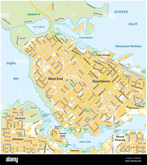 Detailed Street Map Of Downtown Vancouver British Columbia Canada