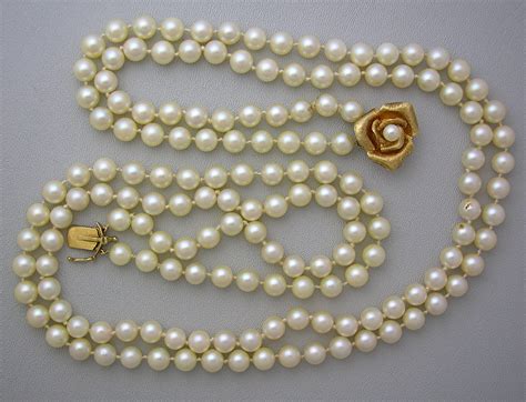 Necklace Cultured Pearls K Gold Rose Clasp Strand