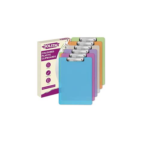 Solstm Colourful Plastic Clipboard A4 6 Pack Of Coloured Clipboards