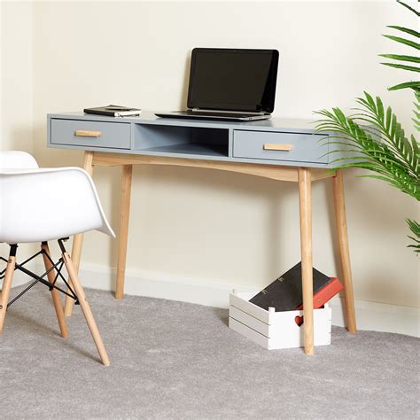 Hartleys Grey Scandinavian Retro Home Office Work Pc Writing Desk With