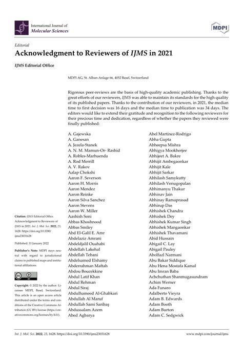 Pdf Acknowledgment To Reviewers Of Ijms In 2021