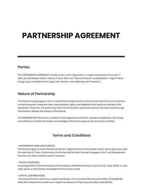 Partnership Agreement Template Google Docs Word Apple Pages Template Net