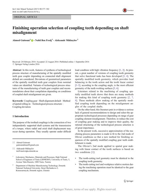 Finishing Operation Selection Of Coupling Teeth Depending On Shaft Misalignment Request Pdf