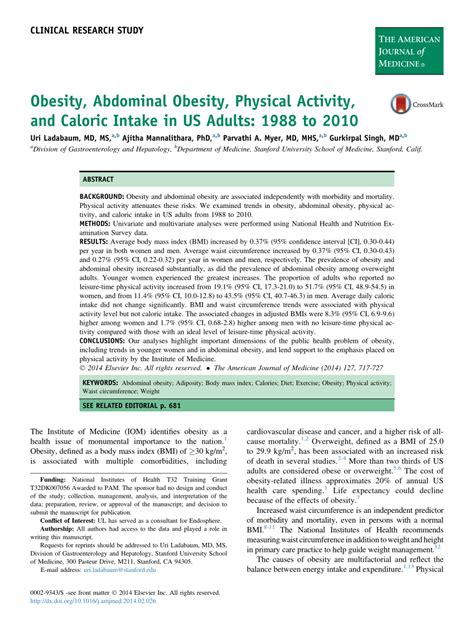 PDF Obesity Abdominal Obesity Physical Activity And Caloric Intake