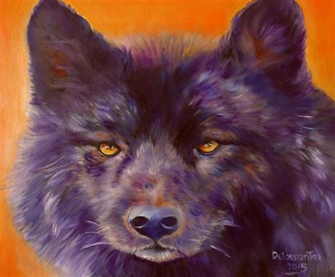 Black Wolf Portrait Painting By Kristina Delossantos