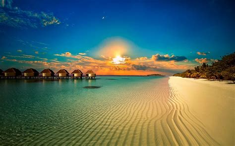 1920x1200 landscape nature beach resort palm trees sunset clouds tropical sea sand island calm