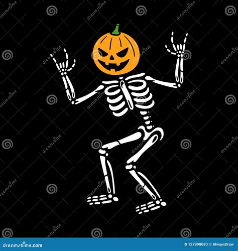 Skeleton With Pumpkin Head Stock Vector Illustration Of Head 127898080