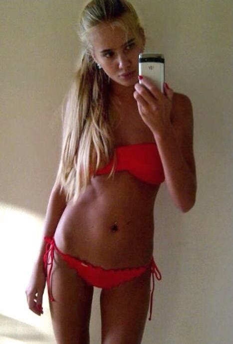 Valeria Sokolova Bikini Red Bikini Long Hair Skinny Russian