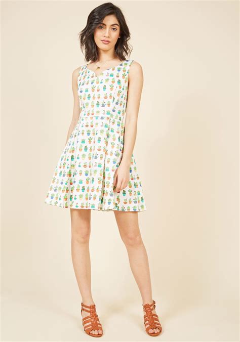 Dashing Darling A Line Dress In Succulents Quirky Dress Mod Cloth