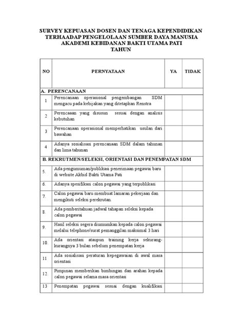 Angket Survey Kepuasan Dosen Dan Tenaga Kependidikan Pdf