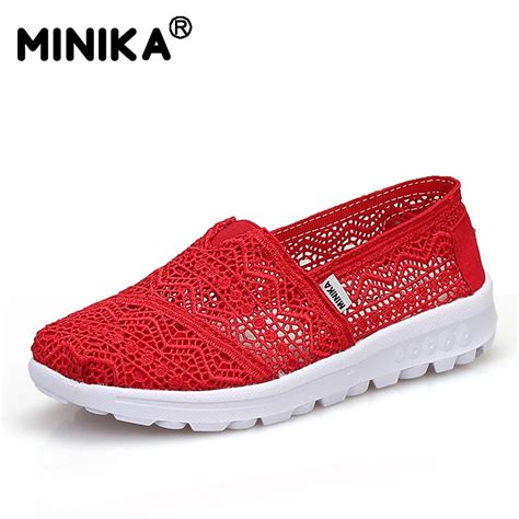 Minika Summer Women Shoes Casual Cutouts Lace Air Mesh Shoes Hollow