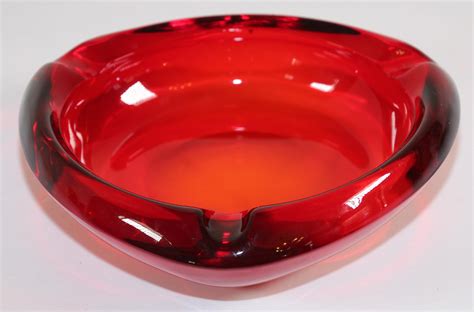 Vintage Mid Century Glass Ashtray Ruby Red Triangular For Sale At