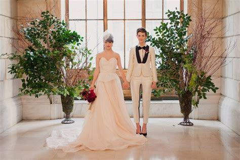 black white and perfect all over — with coordinating flowers dapper bride lesbian wedding