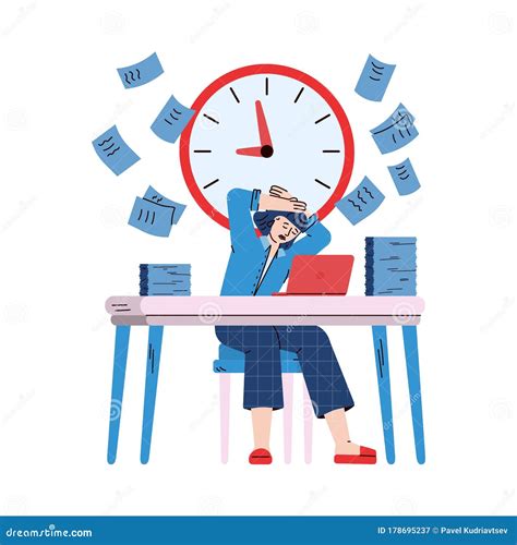 Stressed And Busy Business Woman Sketch Cartoon Vector Illustration