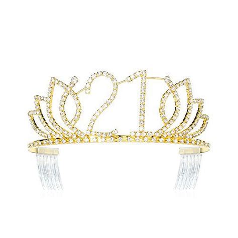 Dczerong Princess Sweet Girls 21 Birthday Tiara Crown Gold Rhinestone