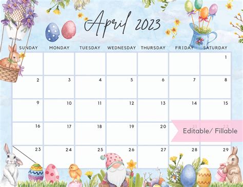 Buy Printable April 2023 Calendar Fun Easter Bunny And Gnome Online In