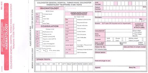 Colchester Haematology Request Form Esneft Pathology