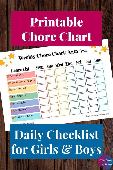 weekly chore chart ages   chore chart  kids printable etsy