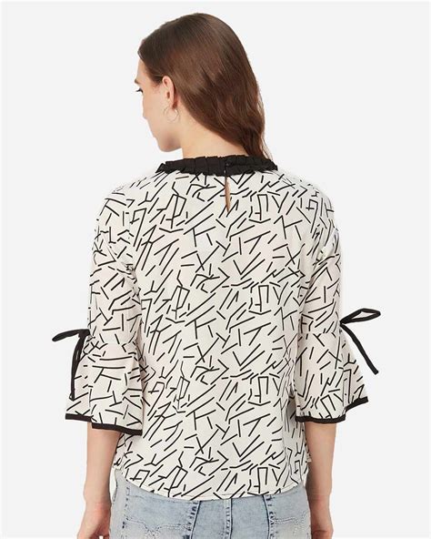 Buy Style Quotient Women White And Black Abstract Print Top For Women
