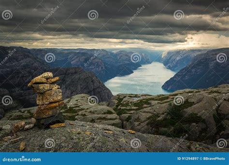 Preiekestolen Der Kanzel Felsen Norweger Cliff Tourist Destination