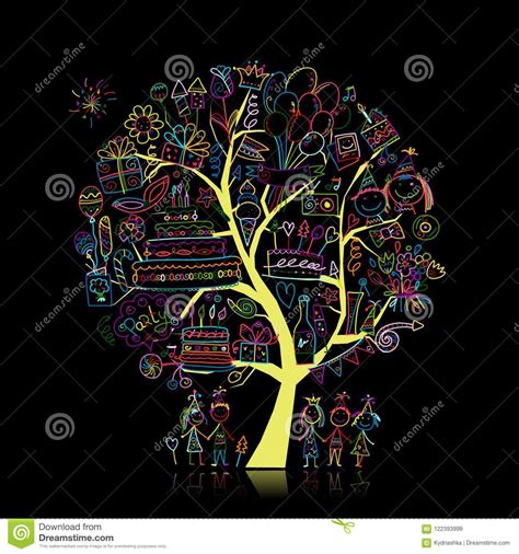 Birthday Party Tree For Your Design Stock Vector - Illustration of background, creative: 122393999