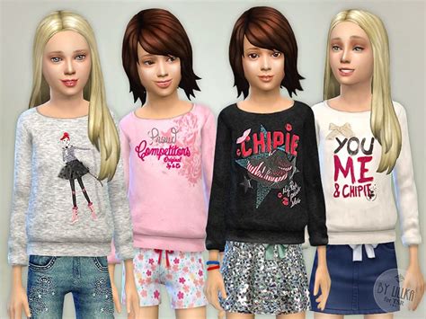 Lillkas Printed Sweatshirt For Girls P04 Printed Sweatshirts Sims 4