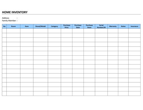 Free Home Inventory Spreadsheet Template For Excel Printable Templates