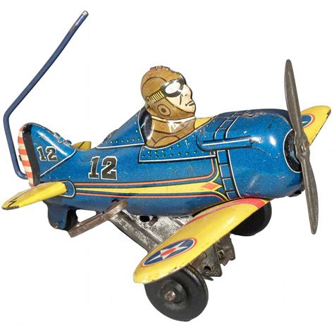 Louis Marx Toys Tin Wind Up Roll Over Airplane