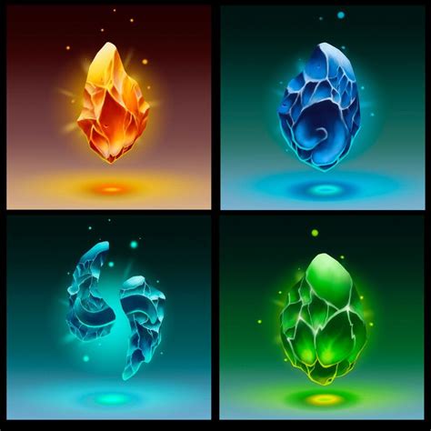 Artstation 4 Elemental Crystals Icons Seo Eaglesage Fantasy Artwork Crystal Drawing
