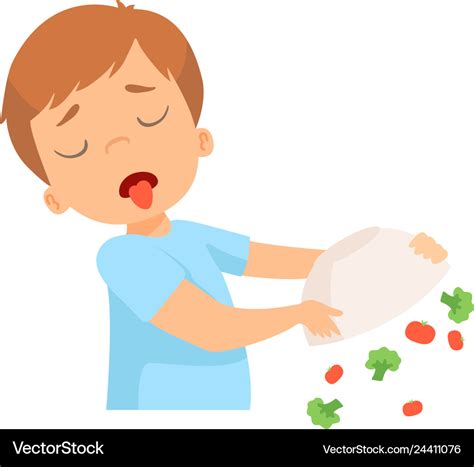 Little Boy Refusing To Eat Vegetables Kid Does Vector Image