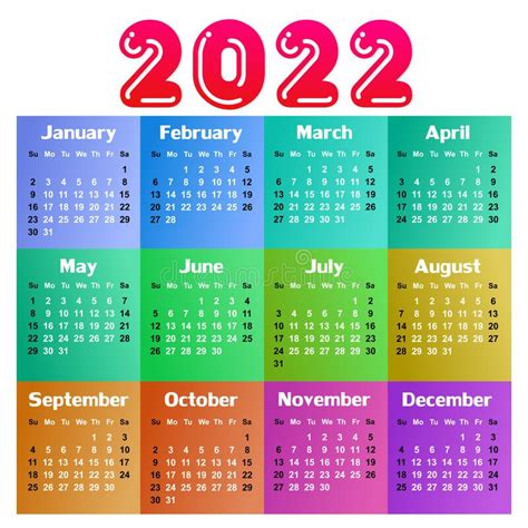 Calendar For 2022 Stock Vector Illustration Of 2022 182822435