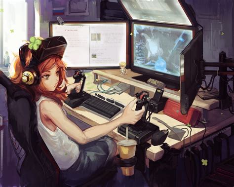 Download 1280x1024 Anime Gamer Girl Room Gaming Setup