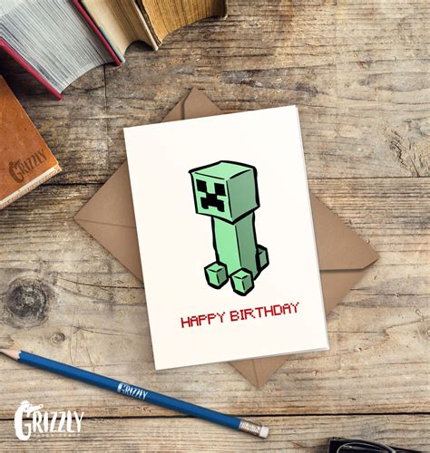 Minecraft Creeper Birthday Card Happy Birthday Etsy