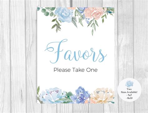 Favors Please Take One 5x7 8x10 Printable Dusty Blue Cream Etsy