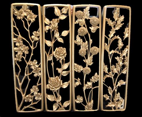 Four Seasons Gold Floral Wall Panels 23 Dart Industries Mcm Etsy