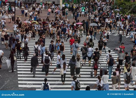 Crowd Of People Walking On Shinjuku Pedestrian Crossing In Tokyo Japan