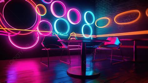 Colorful Neon Lighting Is Over A Table And Chair Background 3d