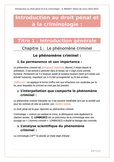 Introduction Au Droit Pénal Et à La Criminologie Il Est Amené à