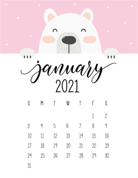 Pretty calendars | 101 different borders. Cute Peeking Bear 2021 Calendar - World of Printables