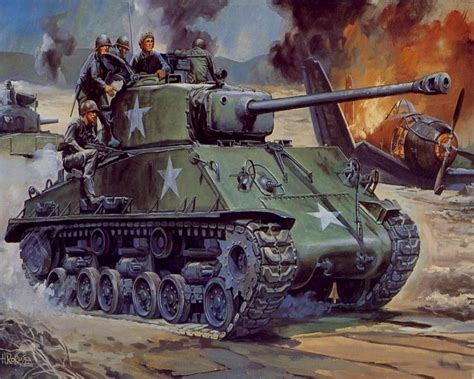 Photos Military Tanks M4a3e8 Sherman Marines Painting Art