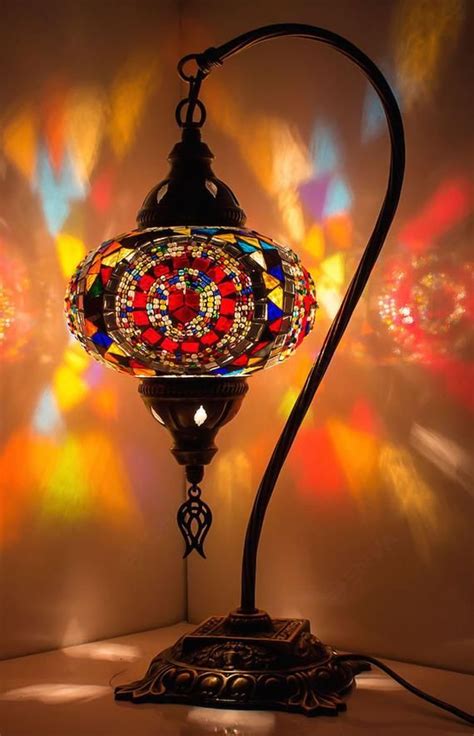 Turkish Moroccan Mosaic Table Desk Bedside Multicolor Lamp Etsy