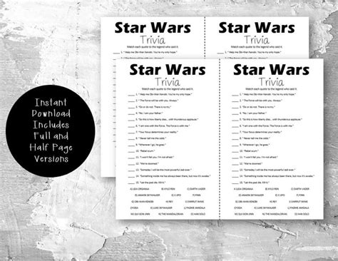Printable Star Wars Trivia Printable Mandalorian Instant Download Etsy
